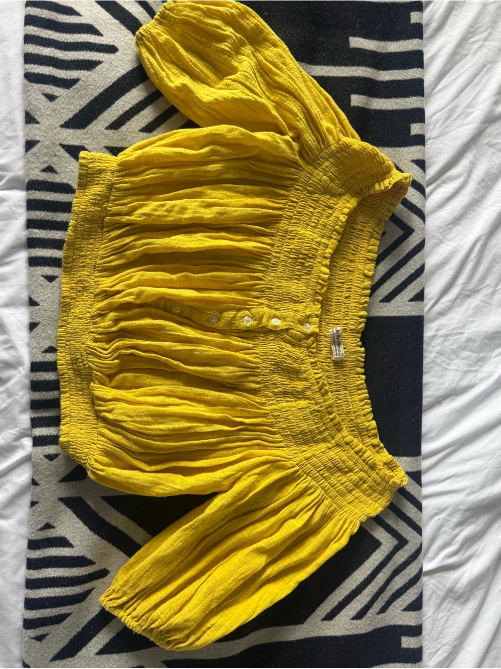 We The Free Dancing til Dawn Yellow Off-Shoulder Smocked Crop Top